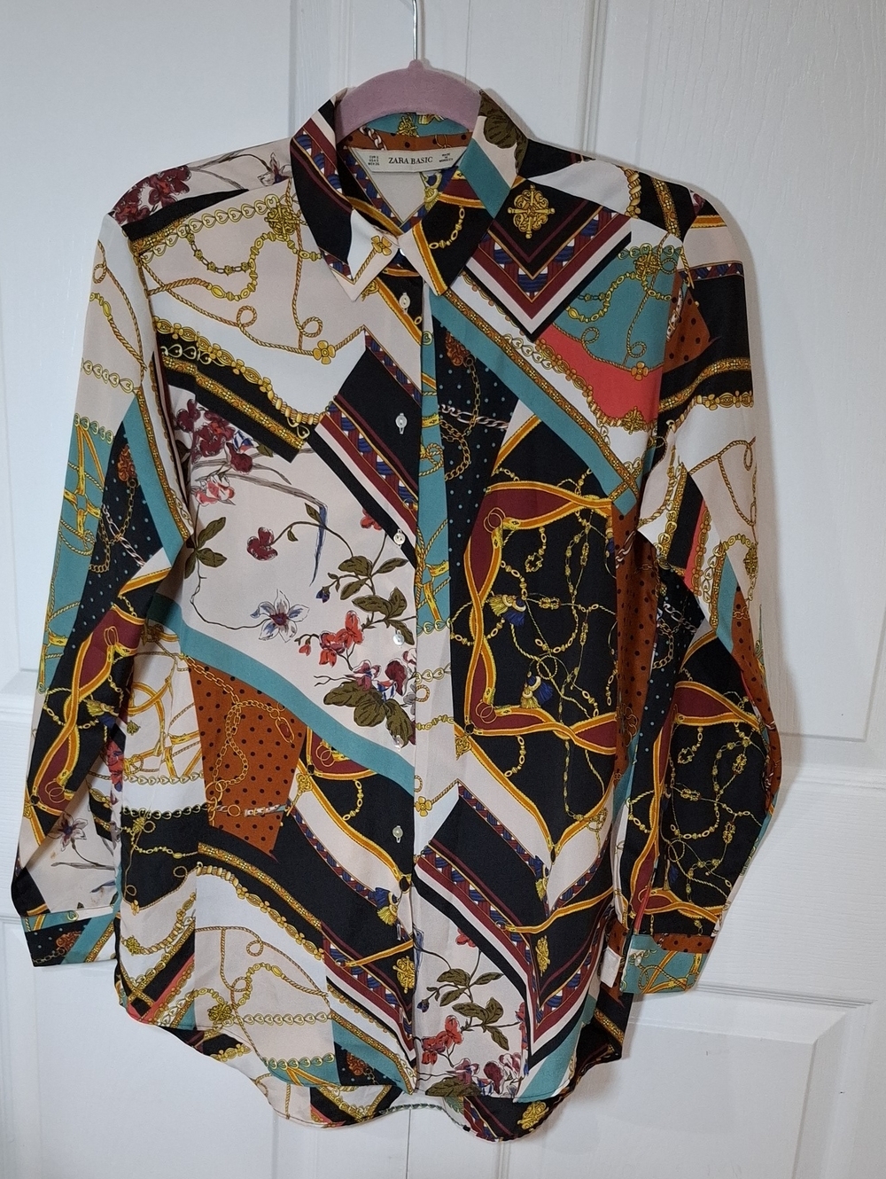 ZARA Multicolor Chain & Floral Print Button-Down Shirt